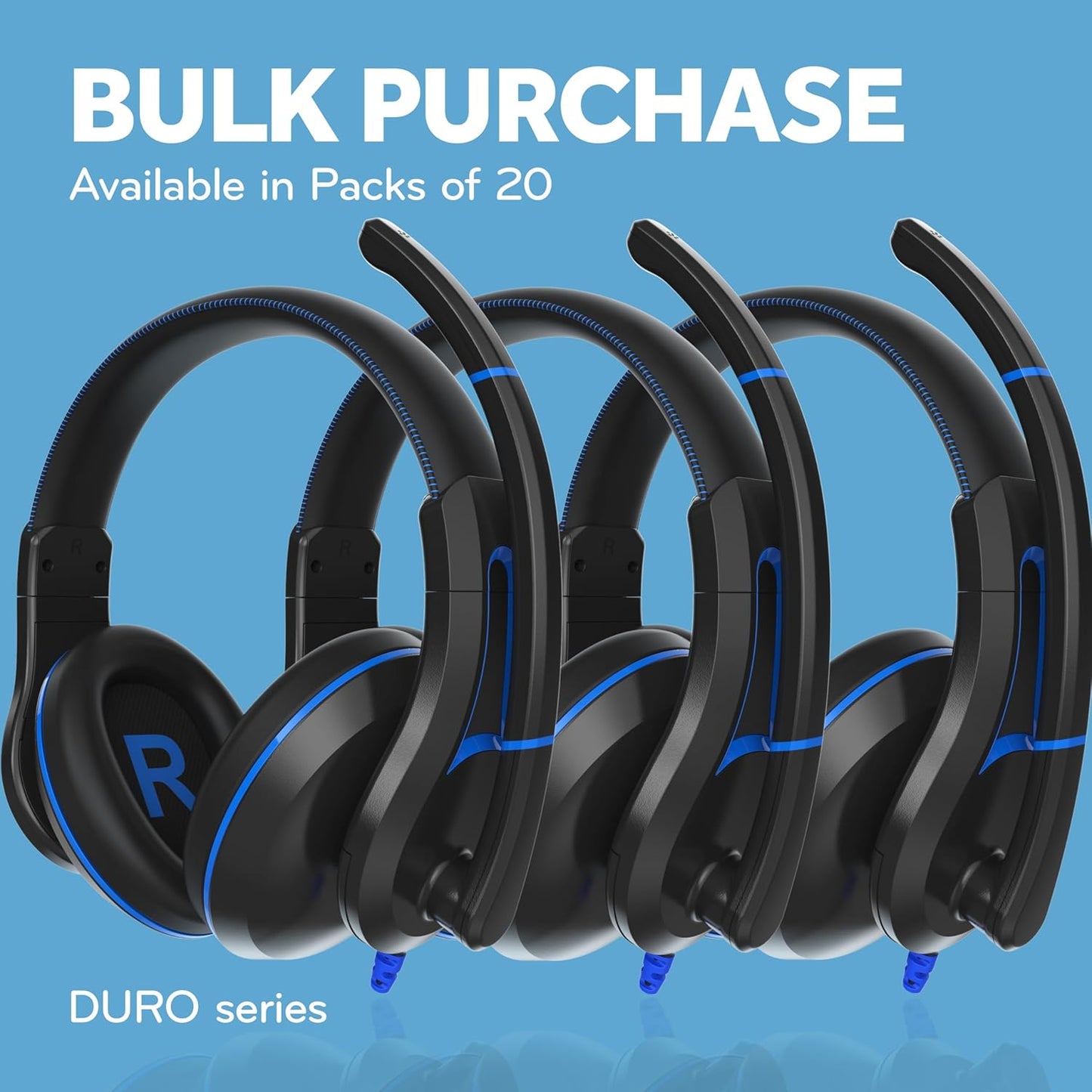 TWT Audio Classroom Headsets with Microphone – Duro TW210 2nd Gen Over Ear Wired Headphones Bulk 20 Pack, Durable, Comfortable 3.5mm Headset with Mic for School, Labs, Testing, Students