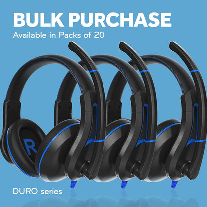 TWT Audio Classroom Headsets with Microphone – Duro TW210 2nd Gen Over Ear Wired Headphones Bulk 20 Pack, Durable, Comfortable 3.5mm Headset with Mic for School, Labs, Testing, Students