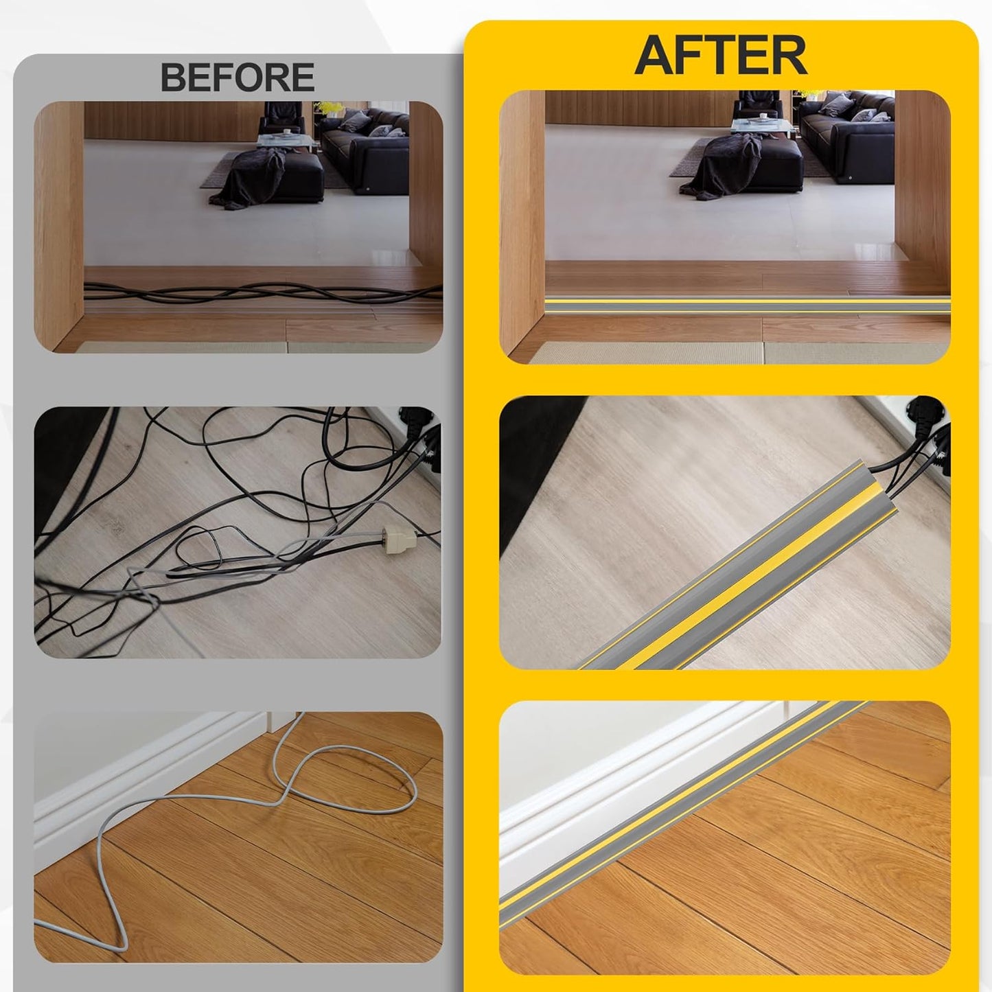 Floor Cord Cover 10Ft Heavy Duty PVC Floor Cable Protector Electric Cord Hider Cable Management Floor Strip Extension Cord Covers Cable Raceway for Wires on Floor Inner Channel 1.36" W x 0.43" H -Gray