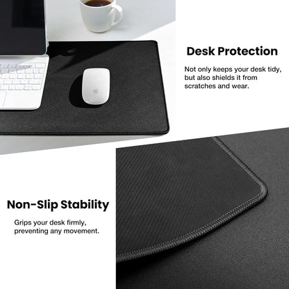 ALOANES Black Waterproof Desk Mat, Large, with Extended Mouse Mat, Office Desk Protector with Anti-Slip Base, Stitched Edge, Grain Jacquard Surface, Perfect for Gamer, Home, XL,11.81''x27.56''x0.12'