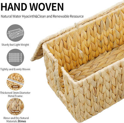Cable Management Box,Hand-Woven Water Hyacinth Decorative Cord Organizer,2 Side Open Slots Wicker Cable Box to Hide Cords and Power Strip,for Desk, Floor, Office,2 Pack