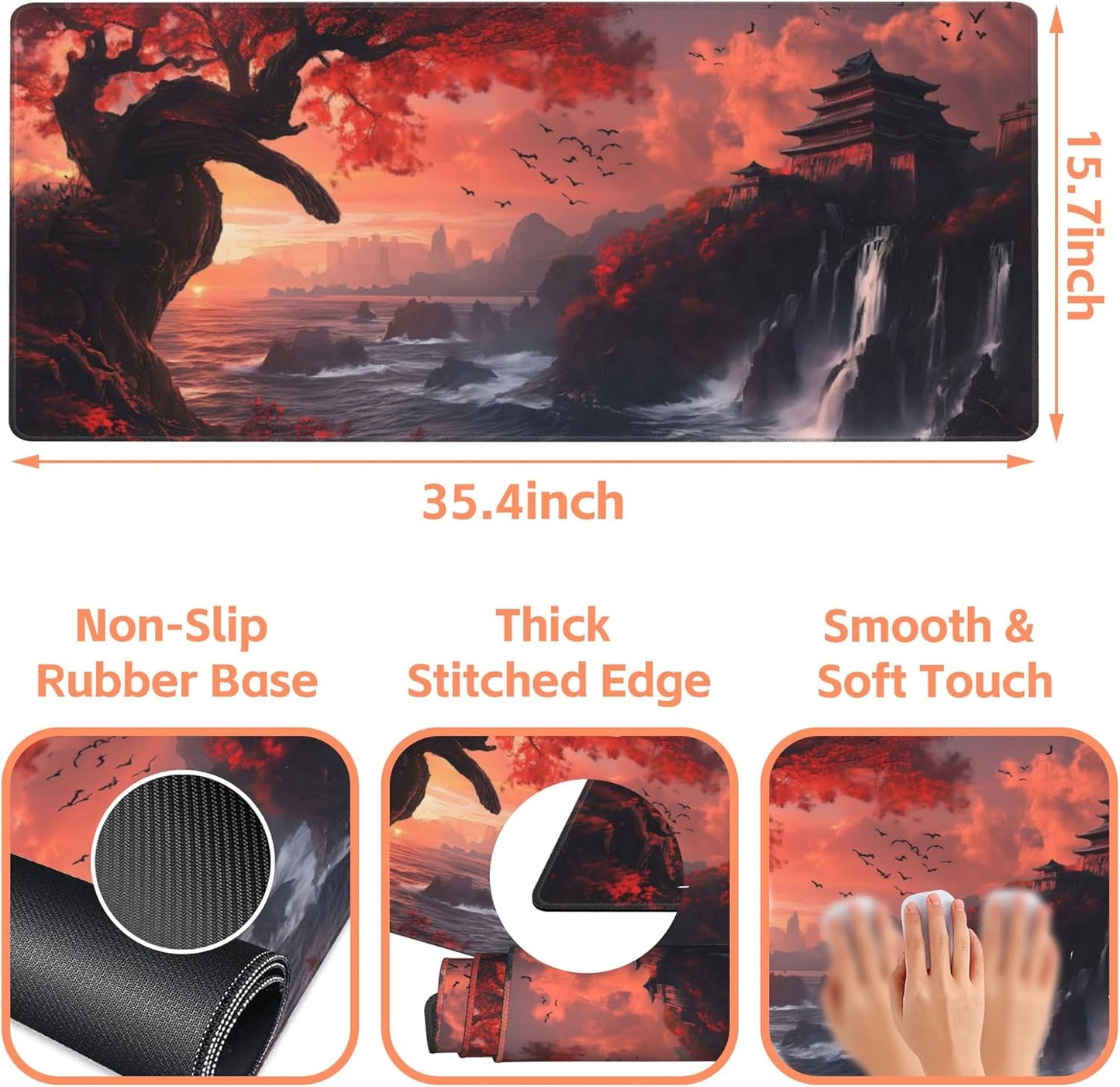 Mouse Pad Large Fantasy Landscape Non-Slip Gaming Desk Mat with Stitched Edge Laptop Keyboard Desk Pad for Work Home Gaming (35.4 x 15.7 Inches)