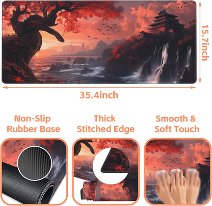 Mouse Pad Large Fantasy Landscape Non-Slip Gaming Desk Mat with Stitched Edge Laptop Keyboard Desk Pad for Work Home Gaming (35.4 x 15.7 Inches)