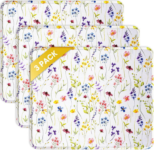 JIKIOU 3 Pack Mouse Pad with Stitched Edge, Comfortable Mouse Pads with Non-Slip Rubber Base, Washable Mousepads Bulk with Lycra Cloth, Mouse Pads for Computers Laptop Mouse 10.2x8.3in White Flowers