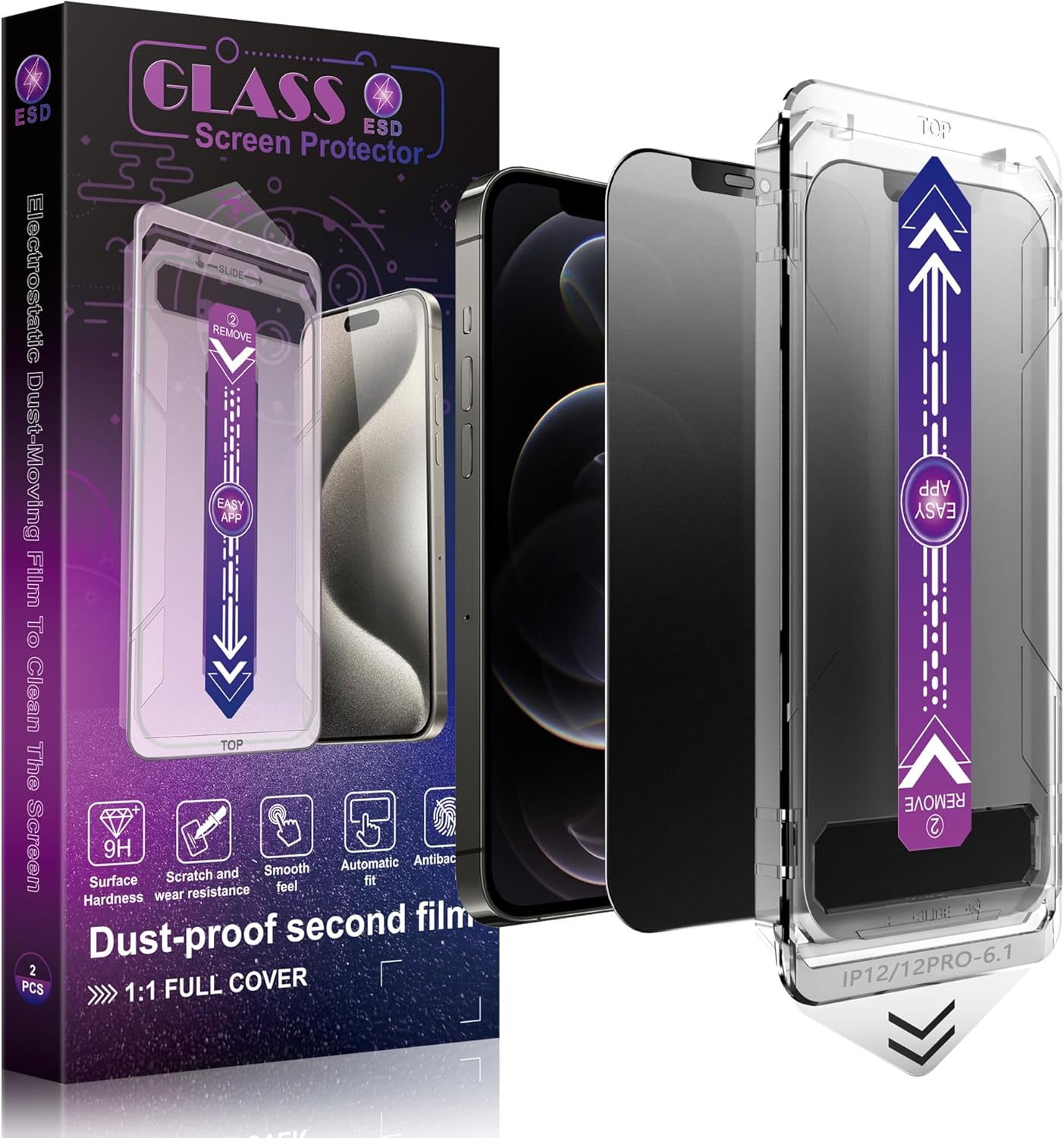 2 Pack Matte Privacy Screen Protector for iPhone 12 and iPhone 12 Pro 6.1-Inch Auto Dust Removal, No Bubbles,Anti-Spy Tempered Glass Film, Easy Installation