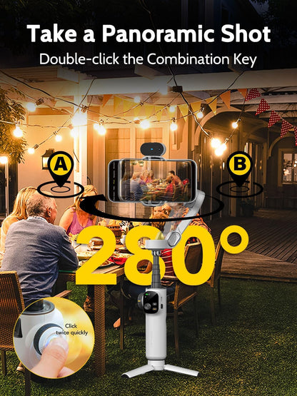 Gimbal Stabilizer for Video Recording, Smartphone 3-Axis Smartphone Gimbal with AI Tracking Sensor for Vlogging,7.8' Extension Rod,Trigger Button,YouTube Tiktolk(Smart V8 AI White)