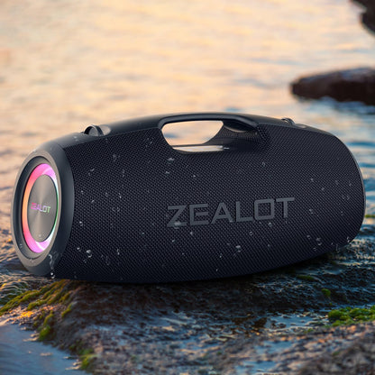 ZEALOT Bluetooth Speaker,120W Wireless Outdoor Speaker with Subwoofer,IP67 Waterproof with LED Light,Bluetooth 5.2 for Camping,Beach,Gifts(Black)