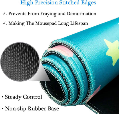 RTGGSEL 31.5x11.8 Inch Non-Slip Long Extended Large Gaming Mouse Pad with Stitched Edges XL Laptops Keyboard Mouse Mat(Black World Flag Map)