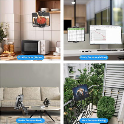iPad Under Cabinet Mount, Kitchen Tablet Mount Holder, iPad Desk Mount w/Clamp, Aluminum Base&Metal Arm, 360° Rotation, Compatible with 4.7"-12.9" iPad Pro/Air/Mini/Kindles/Galaxy Tab/Phones