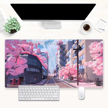 Japanese Cherry Blossom Mouse Pad, Pink Cute Desk Mat Extended XL Large Full Desk Gaming Mousepad 31.5''X15.7'' Computer Laptop Desk Pad Keyboard and Mouse Mat for Office Desktop Decoration