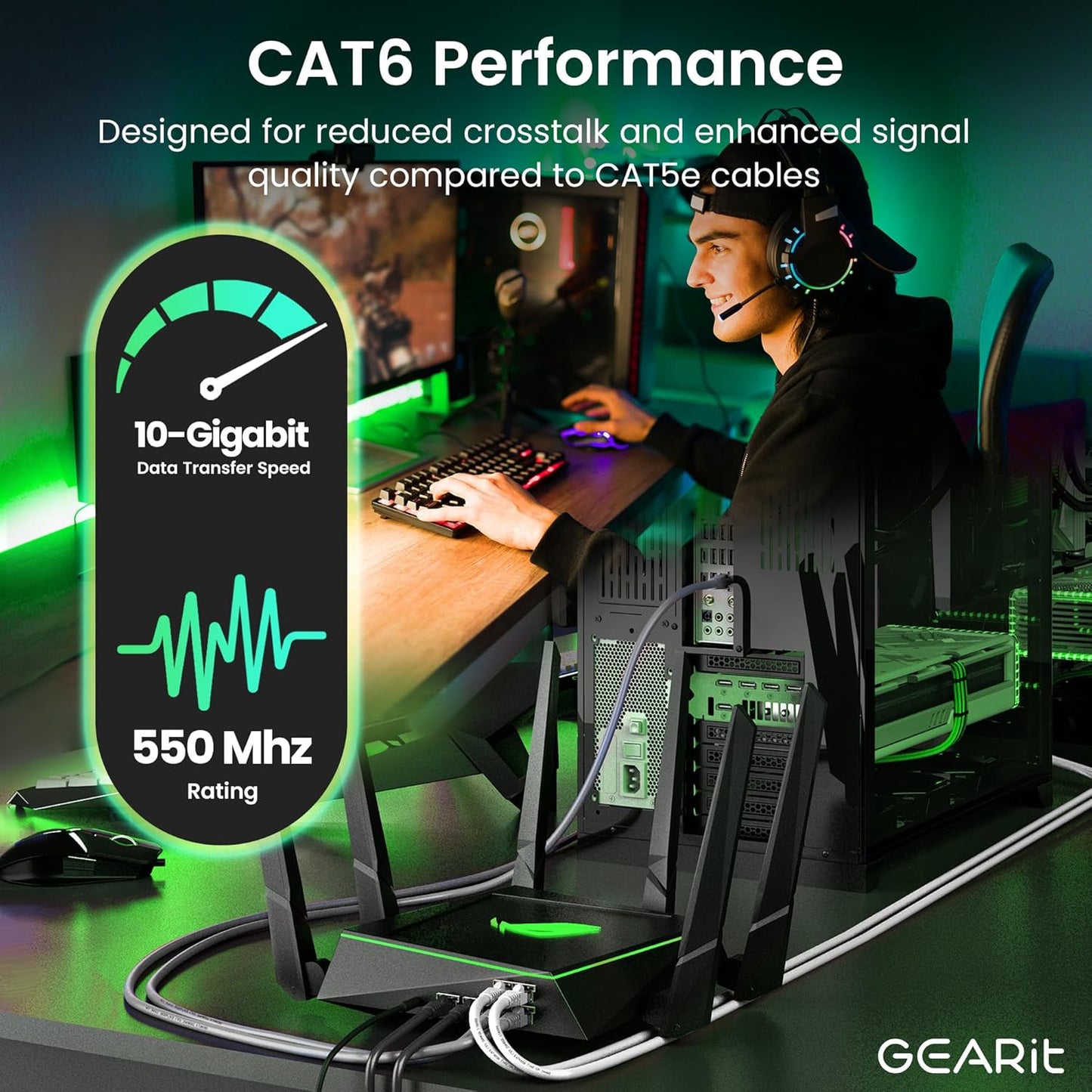 GEARit Cat 6 Ethernet Cable (5-Pack 5 Feet) Cat6 Network Patch, 10Gbps, RJ45, Snagless Cord, Gold-Plated Connectors, Internet for PC, TV, Tablet, Router, Printer, Servers, IT Data Center - Gray