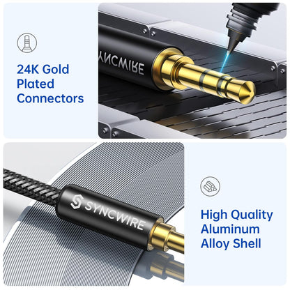 SYNCWIRE 3.5mm Nylon Braided Aux Cable (26.2ft/8m, Hi-Fi Sound), Audio Auxiliary Input Adapter Male to Male AUX Cord for Headphones, Car, Home Stereo, Speaker, iPhone, iPad, iPod, Echo & More - Black