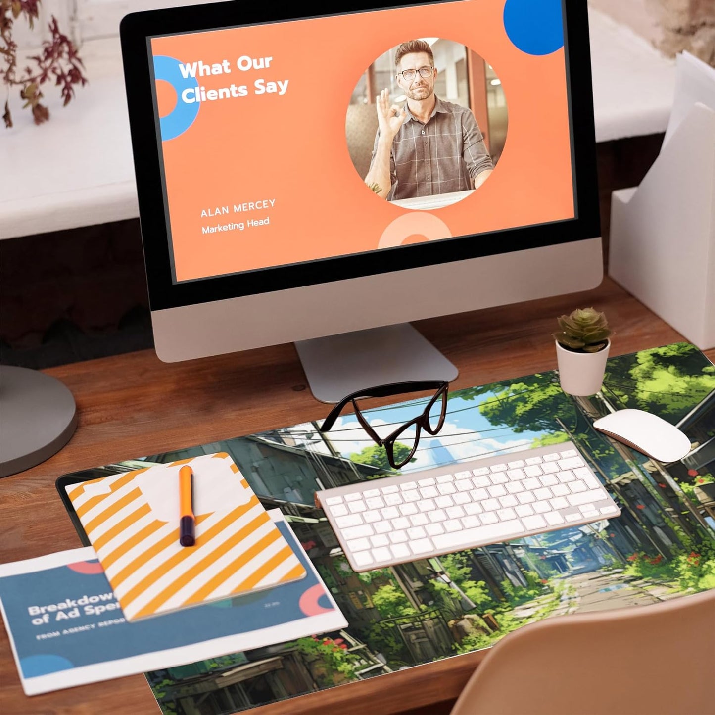 Anime Abandoned Town Desk Mat, Large Gaming Mouse Pad with Non-Slip Base and Stitched Edge, 35.4"x15.7"