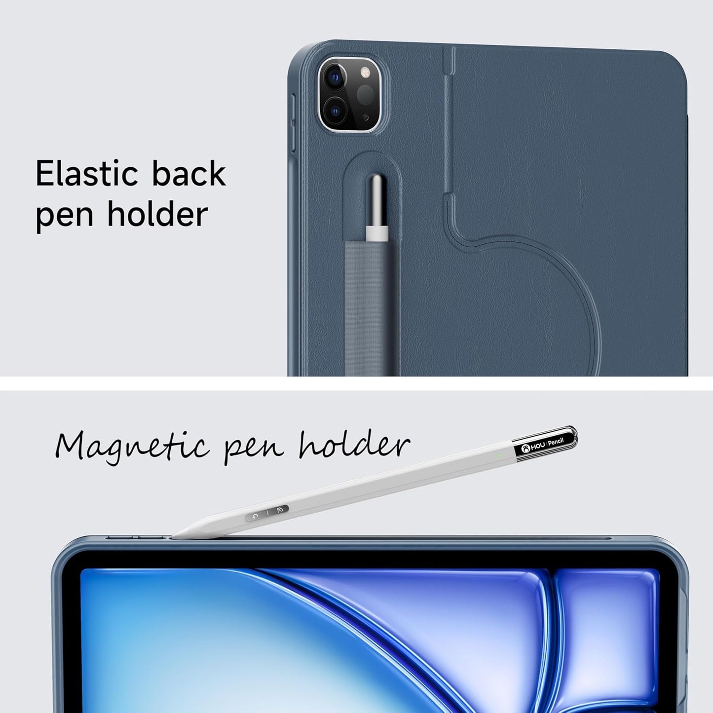HOU iPad Air 11 Case with Keyboard (M3 2025, M2 2024) Detachable Rotatable Magnetic Full Protection Case, 7-Color Backlight, Touchpad, Elastic Pen Holder for iPad Pro 11 (4th-1st) & Air (5/4th)–Blue