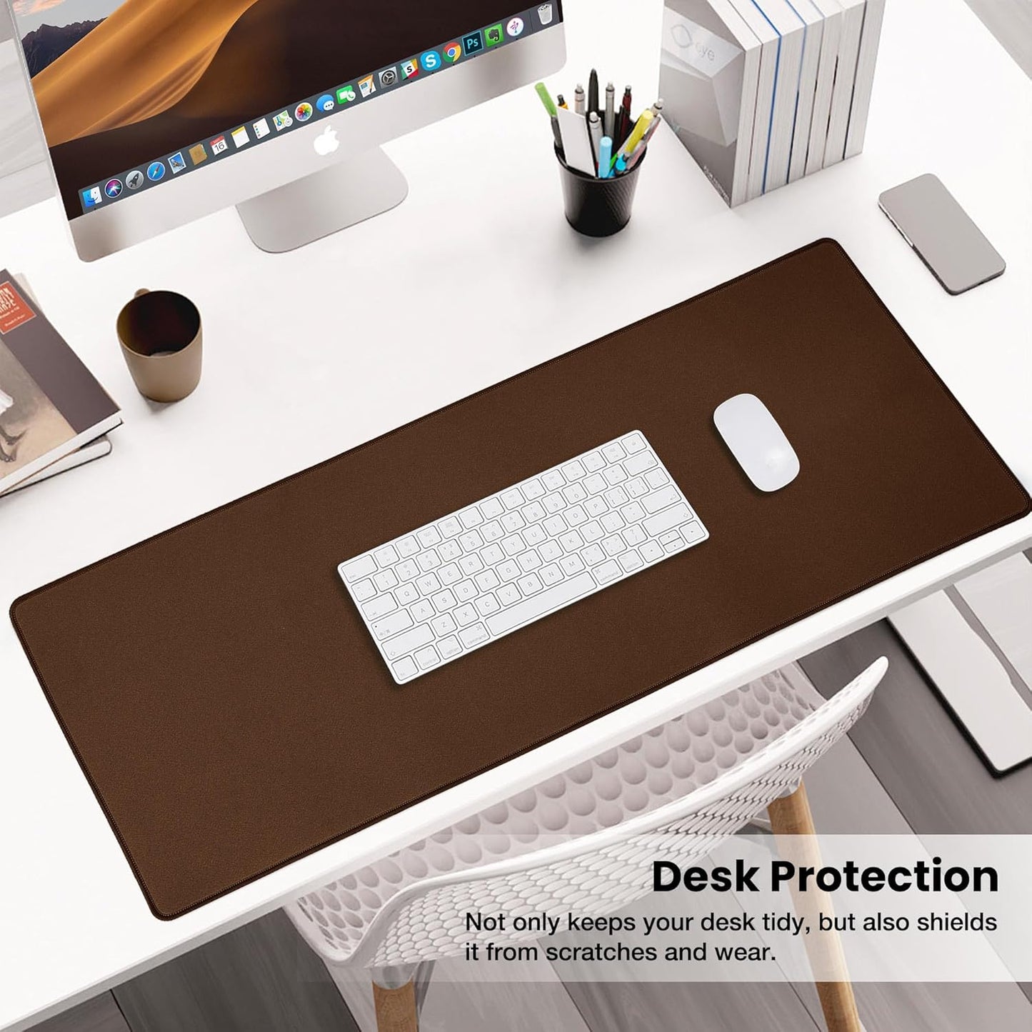 ALOANES Waterproof Mouse Pad with Durable Stitched Edge, XL Gaming Keyboard Pad, Non-Slip Rubber Base Mouse Mat, Extended Desk pad for Gamer, Office & Home, Brown Mousepad 31.5''x 11.8''x 0.12''