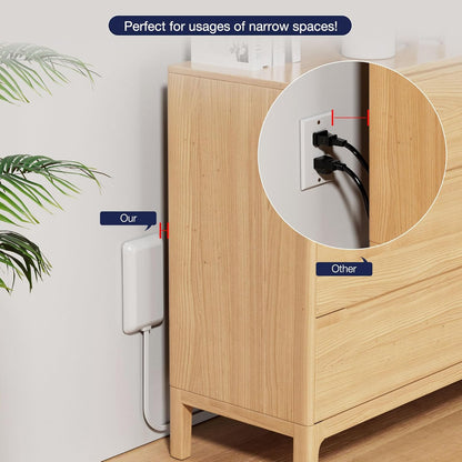 Flat Plug Power Strip 3FT - Ultra Thin Extension Cord White Wall Outlet Extender 3 Outlets with Baby Proofing Cover for Kitchen, Behind TV, Bedroom ETL Listed 13A 125V 1625W