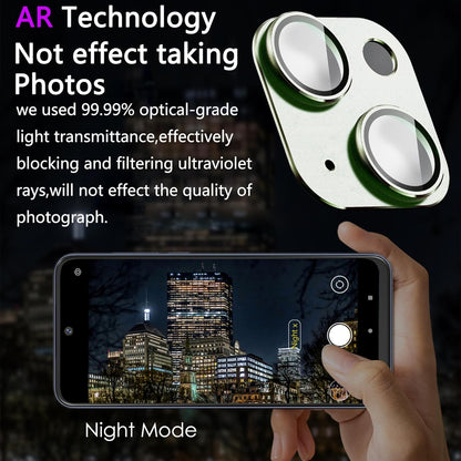 2 Pack Camera Lens Protector for iPhone 15 / iPhone 15 Plus,[Not Easy to Breakn ] AR Tempered Glass Strong Adsorption Metal Camera Cover Screen-Light Green