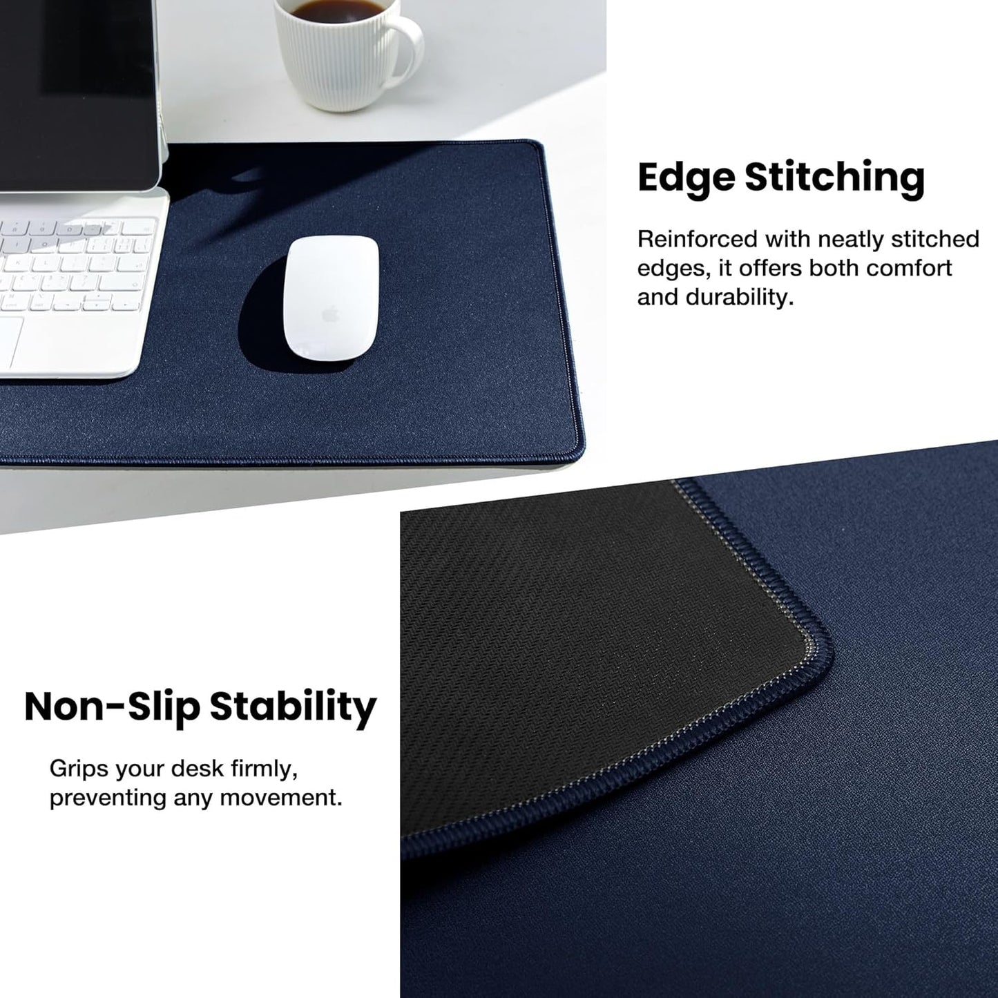 ALOANES Waterproof Mouse Pad with Durable Stitched Edge, XXXL gaming Keyboard Pad, Non-Slip Rubber Base Mouse Mat, Extended Desk pad for Gamer, Office & Home, Dark Blue Mousepad 35.4''x 15.7''x 0.12''