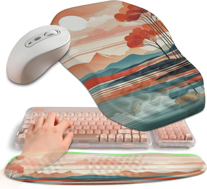 2-in-1 Ergonomic Set, Wave Keyboard Wrist Rest and Massage Slope Mouse Pad Wrist Support, Rebound Memory Foam for Relieve Carpal Tunnel Syndrome and Wrist Pain (Landscape)