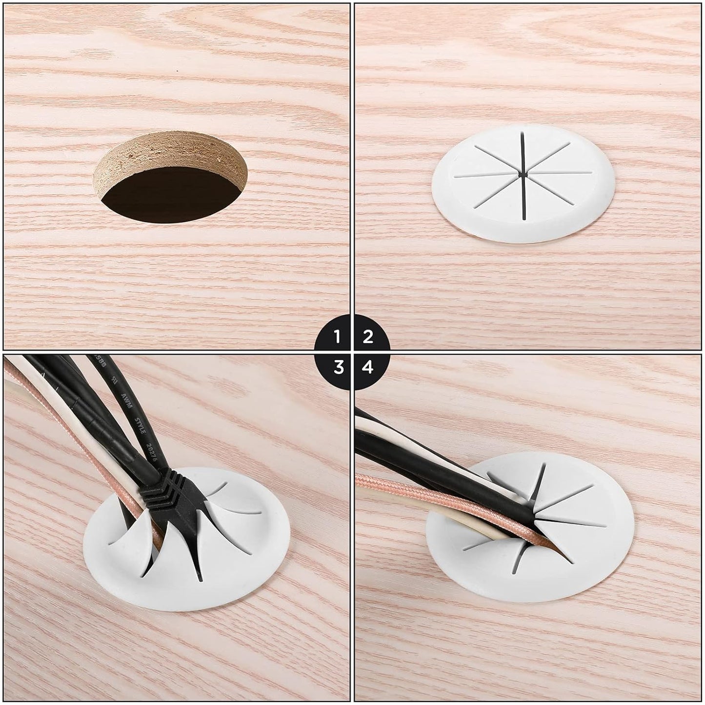 HYCC 2 Pack 2 Inch Flexible Desk Grommet,Organize Wires and Cables on Office Equipment, Computer Components, Entertainment Systems Effectively - Color: White