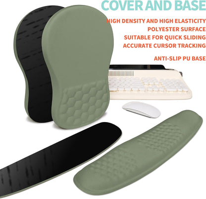 2-in-1 Ergonomic Set, Wave Rise Keyboard Wrist Rest and Massage Bulge Slope Mouse Pad Wrist Support, Cushion Memory Foam Integrated to Relieve Wrist Pain, Olive Green