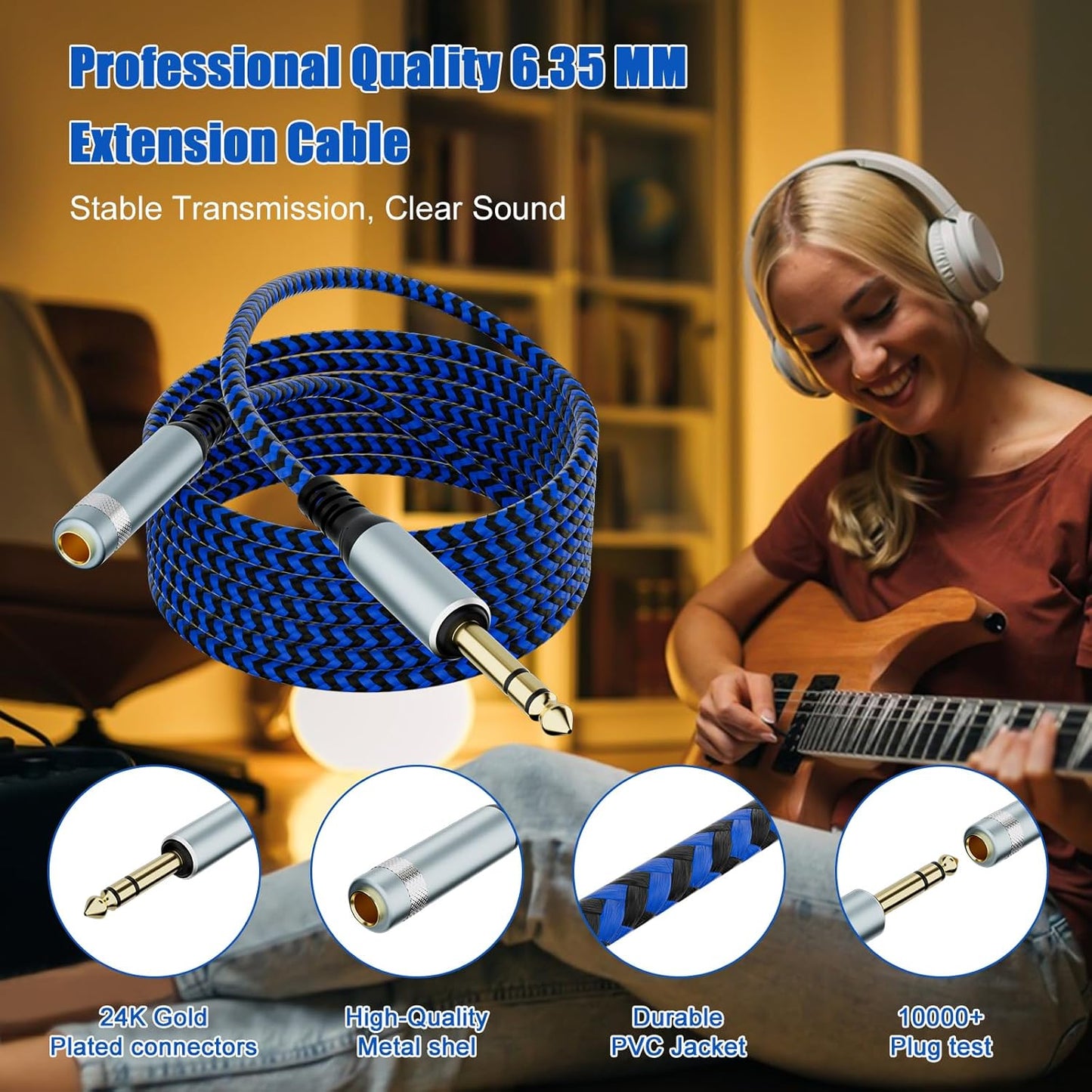 LDKCOK 1/4 inch TRS Extension Cable 20ft, 1/4" Male to Female Stereo Headphone Guitar Cable