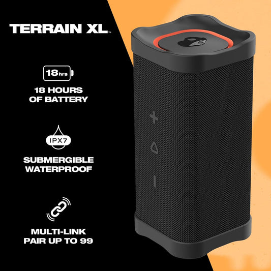 Skullcandy Terrain XL Wireless Bluetooth Speaker - IPX7 Waterproof Portable Speaker, 18 Hour Battery, Nylon Wrist Wrap, True Wireless Stereo (Black)