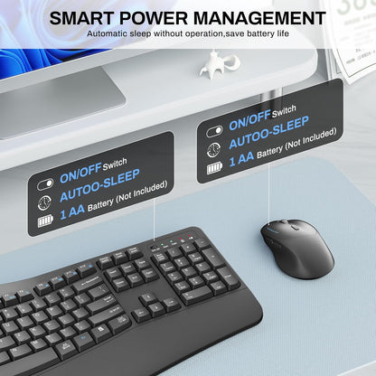 Wireless Keyboard and Mouse Combo,2.4G Full Size Wave Keys Ergonomic Keyboard with Wrist Rest for Natural Typing, 3 DPI Adjustable Ergonomic Silent Mouse for Computer/Laptop/Windows/Mac (Grey)