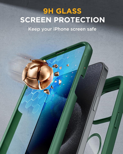Miracase Magnetic for iPhone 12 Pro Max Case [Compatible with MagSafe] Full-Body Phone case with Built-in Glass Screen Protector& Camera Protector, Military Drop Proof 12 Pro Max Cover, Green