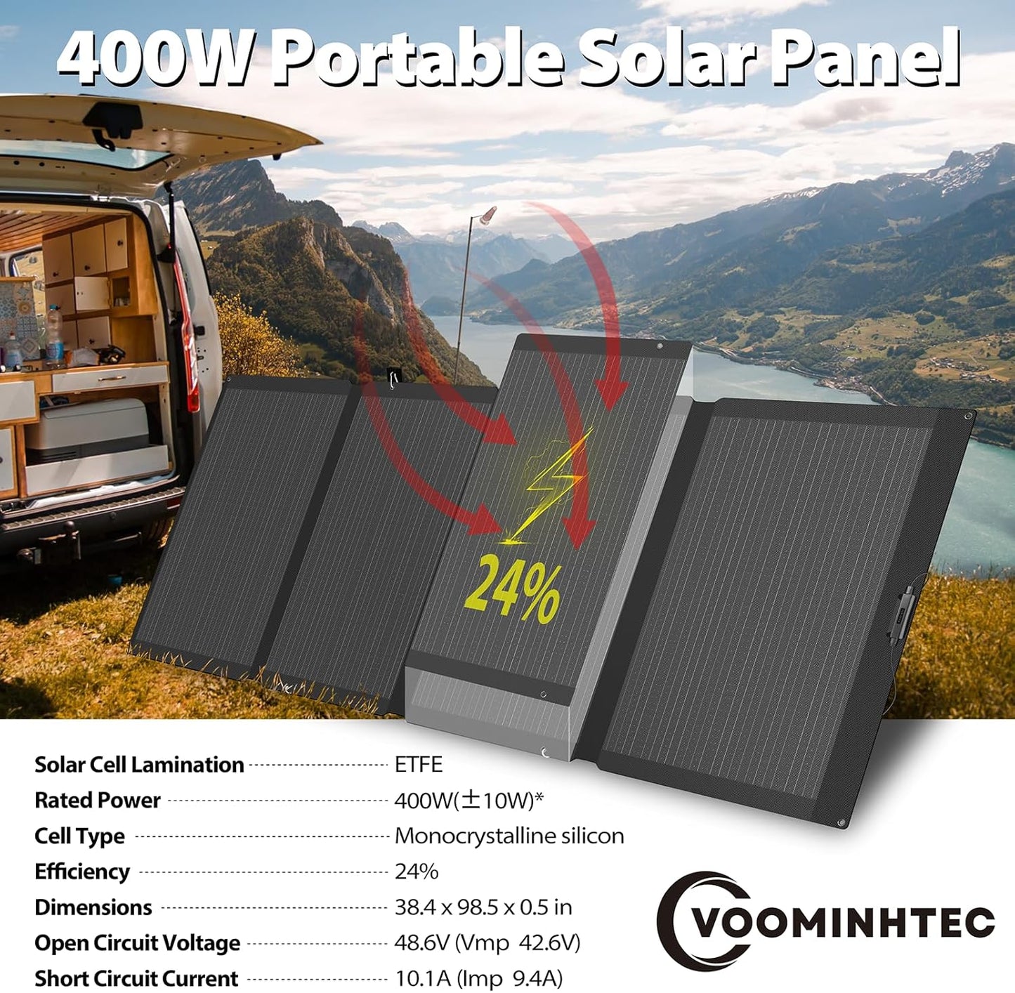 400W 42V ETFE Portable Solar Panel, IP68 Waterproof Foldable 24% High Conversion, Ultra-Light Solar Charger for Power Station RV Camping Off Grid