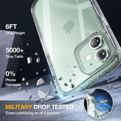 Miracase Glass Series for iPhone 12/12 Pro Case 6.1 inch, Upgraded Full-Body Rugged Phone Bumper Case Cover with Built-in 9H Tempered Glass Screen Protector and Camera Protector, Clear Glitter