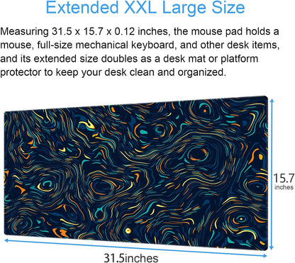 Abstract Starry Sky Swirl Gaming Desk Mat - XXL Large Mouse Pad for Keyboard & Mouse with Stitched Edges, 31.5" x 15.7" Colorful Art