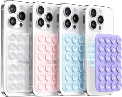 Klearlook 4PCS Magnetic Suction Phone Mount for MagSafe Case, Sticky Phone Grip for iPhone, Removable Hands-Free Selfie/Video for TikTok Influencers, (Clear & Light Pink & Light Blue & Lavender)