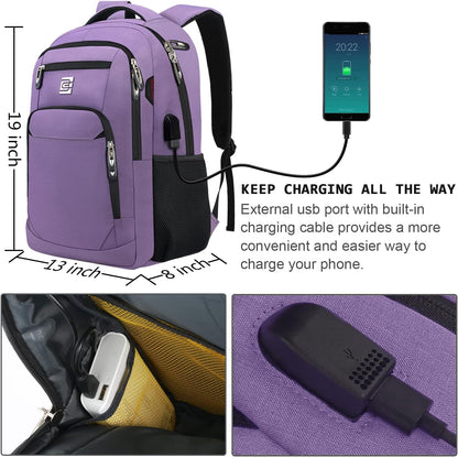 Laptop Backpack,Business Travel Anti Theft Slim Durable Laptops Backpack with USB Charging Port,Water Resistant College Computer Bag for Women & Men Fits 15.6 Inch Laptop and Notebook-Purple