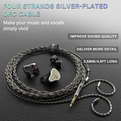 BASN Bmaster5 in Ear Monitors, 1DLC Diaphragm+4BA 5 Drivers IEM Earphones with Silver-Plated OFC Cable, Noise Isolation Wired Earbuds for Musicians (Starlight Gold)