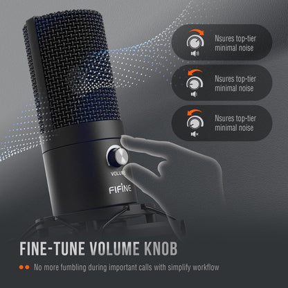 FIFINE Studio Condenser USB Microphone Computer PC Microphone Kit with Adjustable Boom Arm Stand Shock Mount for Instruments Voice Overs Recording Podcasting YouTube Vocal Gaming Streaming-T669