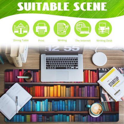 Large Gaming Mouse Pad for Desk,Bookshelves Full of Books Desk Mat,Colorful Books Desk Pad,Extended Big Computer Keyboard Mouse Pad with Non-Slip Base and Stitched Edge,35.4"x15.7"