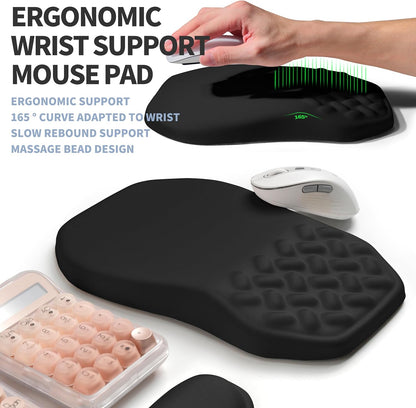2-in-1 Ergonomic Set, Wave Keyboard Wrist Rest and Massage Slope Mouse Pad Wrist Support, Rebound Memory Foam for Relieve Carpal Tunnel Syndrome and Wrist Pain (Black)