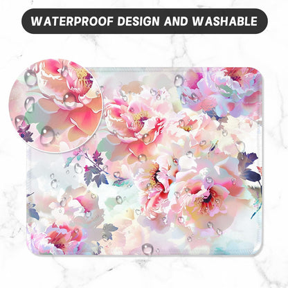 ITNRSIIET Mouse Pad with Stitched Edge Premium Textured Smooth Precise Operation Waterproof Washable Non-Slip Rubber Base Desktop Protection Mat, 10.2×8.3×0.12 inches, Beautiful Flowers