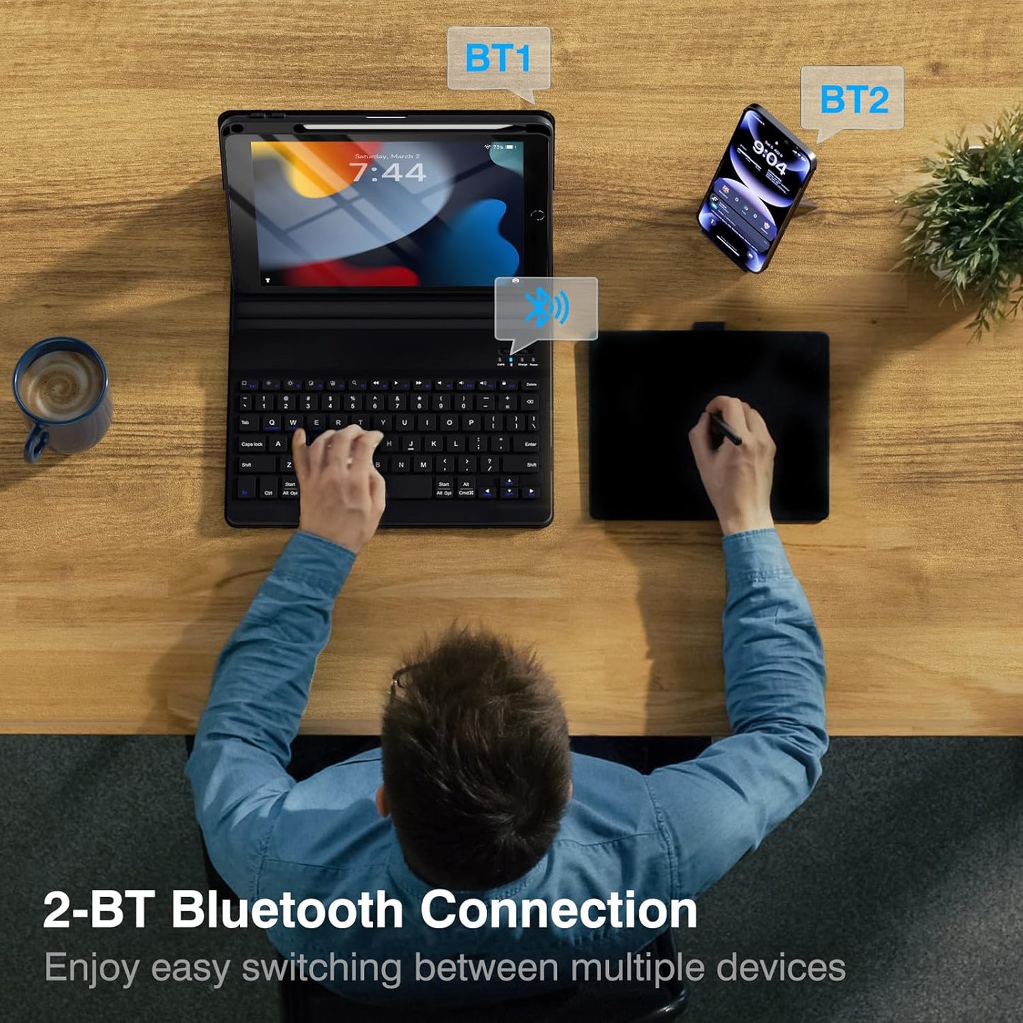 OYEEICE Keyboard Case for iPad 9th Generation - Wireless Detachable Keyboard Folio Cover with Pencil Holder for iPad 9th/8th/7th Gen 10.2 inch, iPad Pro 10.5" & iPad Air 3rd Gen - Black