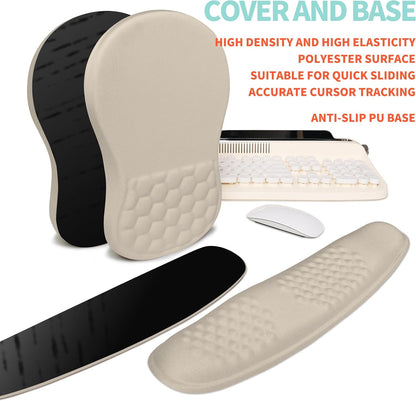 2-in-1 Ergonomic Set, Wave Rise Keyboard Wrist Rest and Massage Bulge Slope Mouse Pad Wrist Support, Cushion Memory Foam Integrated to Relieve Wrist Pain, Apricot