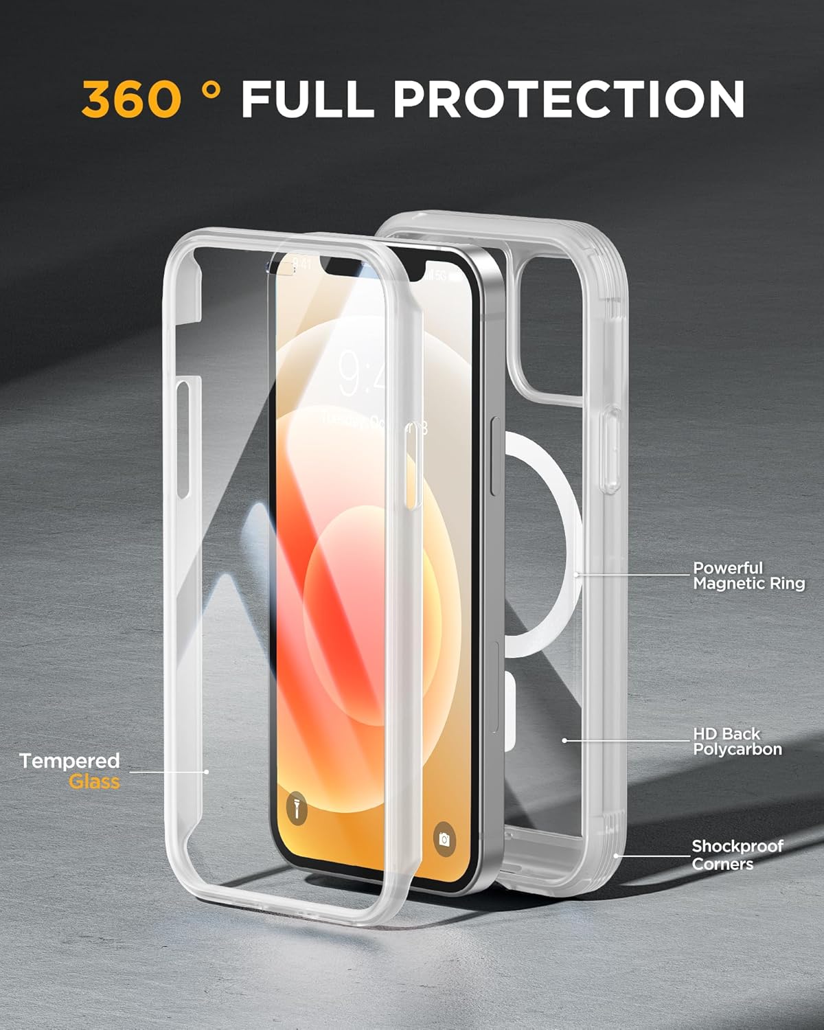 Miracase Magnetic for iPhone 12 mini Case, [360 Full-Body Protection & Complete Camera Guard], Drop & Scratch-Resistant, Shockproof, Stylish Clear iPhone Case, iPhone 12 mini Cover, Matte Clear
