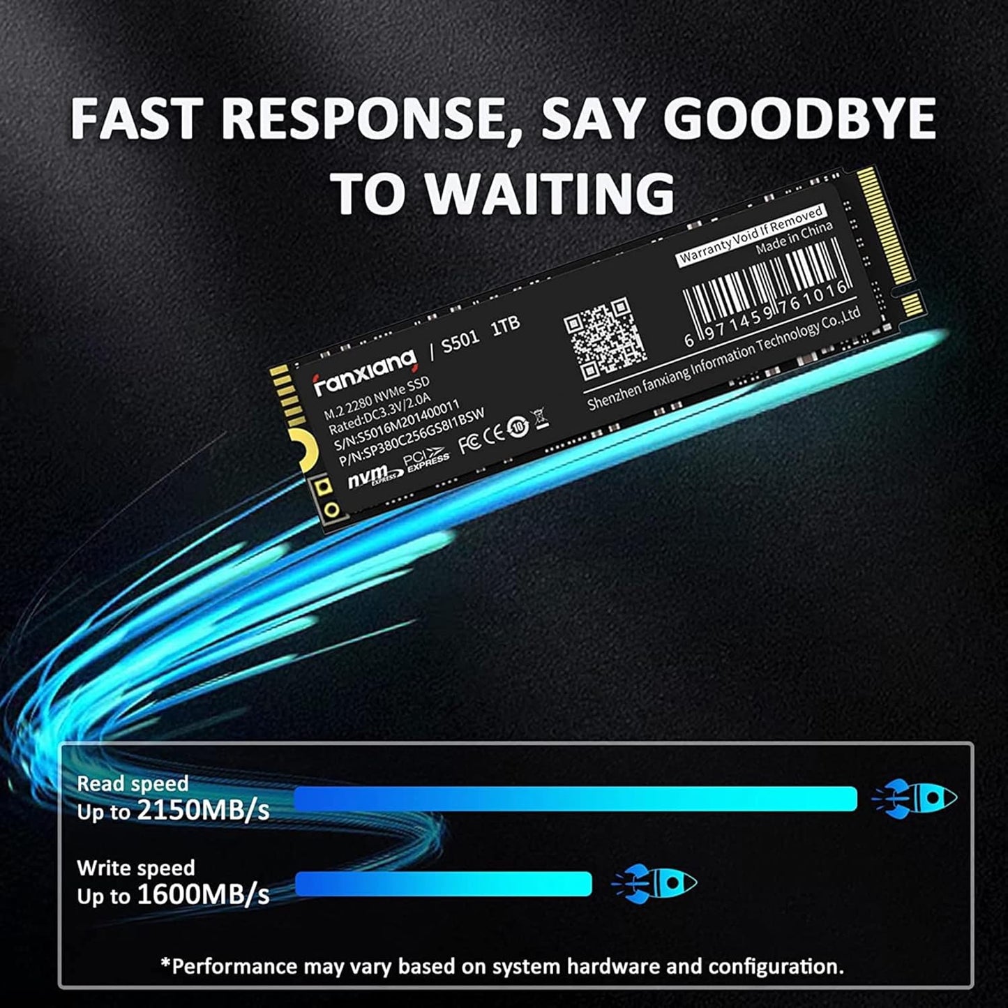 S501 1TB NVMe SSD 3D NAND 1.3 PCIe Gen3x4 M.2 2280 Internal Solid State Drive (Read/Write Speed up to 2,150/1,600 MB/s) Compatible with Laptop & PC Desktop