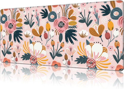 Mouse Pad Large Flowers and Leaves Non-Slip Game Desk Mat with Stitched Edge Laptop Keyboard Desk Pad for Work Home Gaming (35.4 x 15.7 Inches)