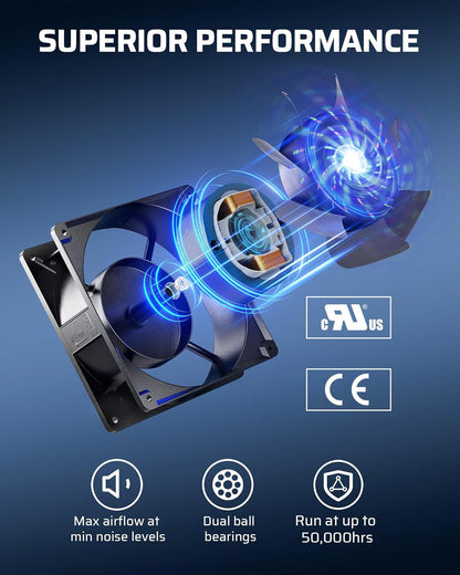 DEWENWILS 120V AC Fan, Waterproof Exhaust Fan 120mm, 18W 2850RPM 90CFM, DIY Cooling Fan for Refrigerator, Computer Case, Compressor Engine, Generator, UL Listed