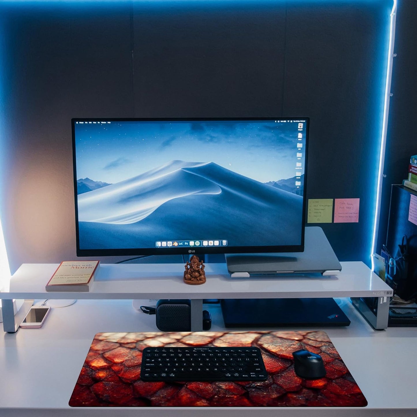 Desk Mat, Red Fire Dragon Scales Desk Pad, Cool Dragon Large Gaming Mouse Pad for Desk, 31.5"x15.7" Extended Big Computer Keyboard Mouse Pad with Non-Slip Base and Stitched Edge