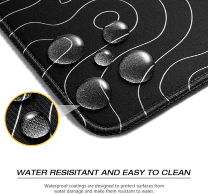 XVX Black and White Topographic Mousepad, XXLarge Gaming Mouse Pad for Desk 35.4x15.7 Inch,Waterproof Desk Pad with Non-Slip Rubber Base Mice Pad,Keyboard Mat Computer Game Mouse Mat