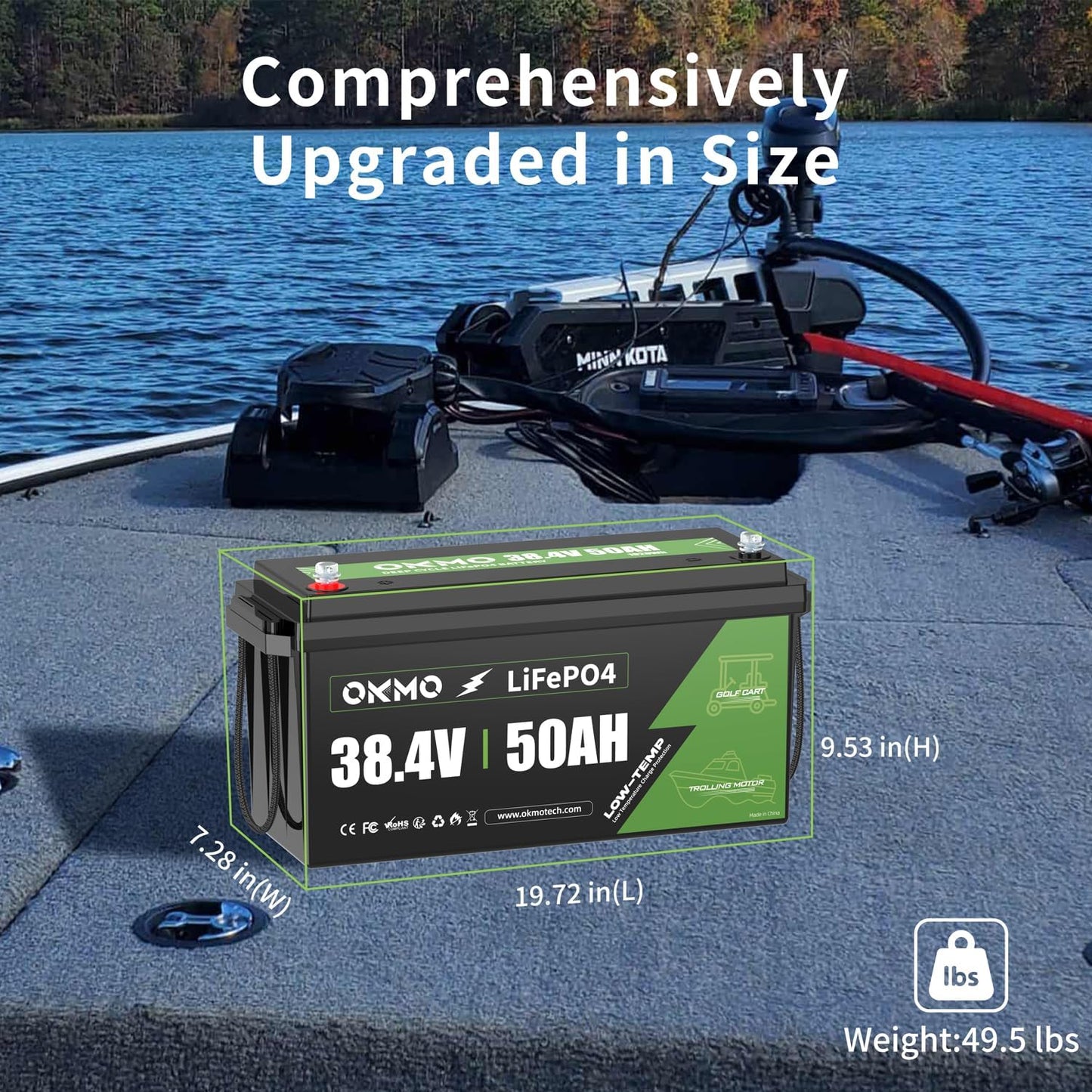 36V 50Ah LiFePO4 Lithium Battery for Trolling Motor Low-Temp Protection Built in 100A BMS Deep Cycle Lithium Battery