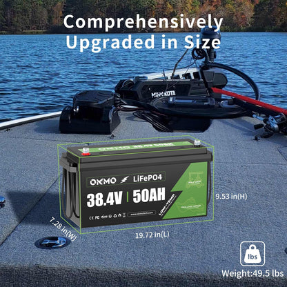 OKMO 36V 50Ah Trolling Motor LiFePO4 Lithium Battery with 100A BMS Low-Temp Protection for 36V Trolling Motor