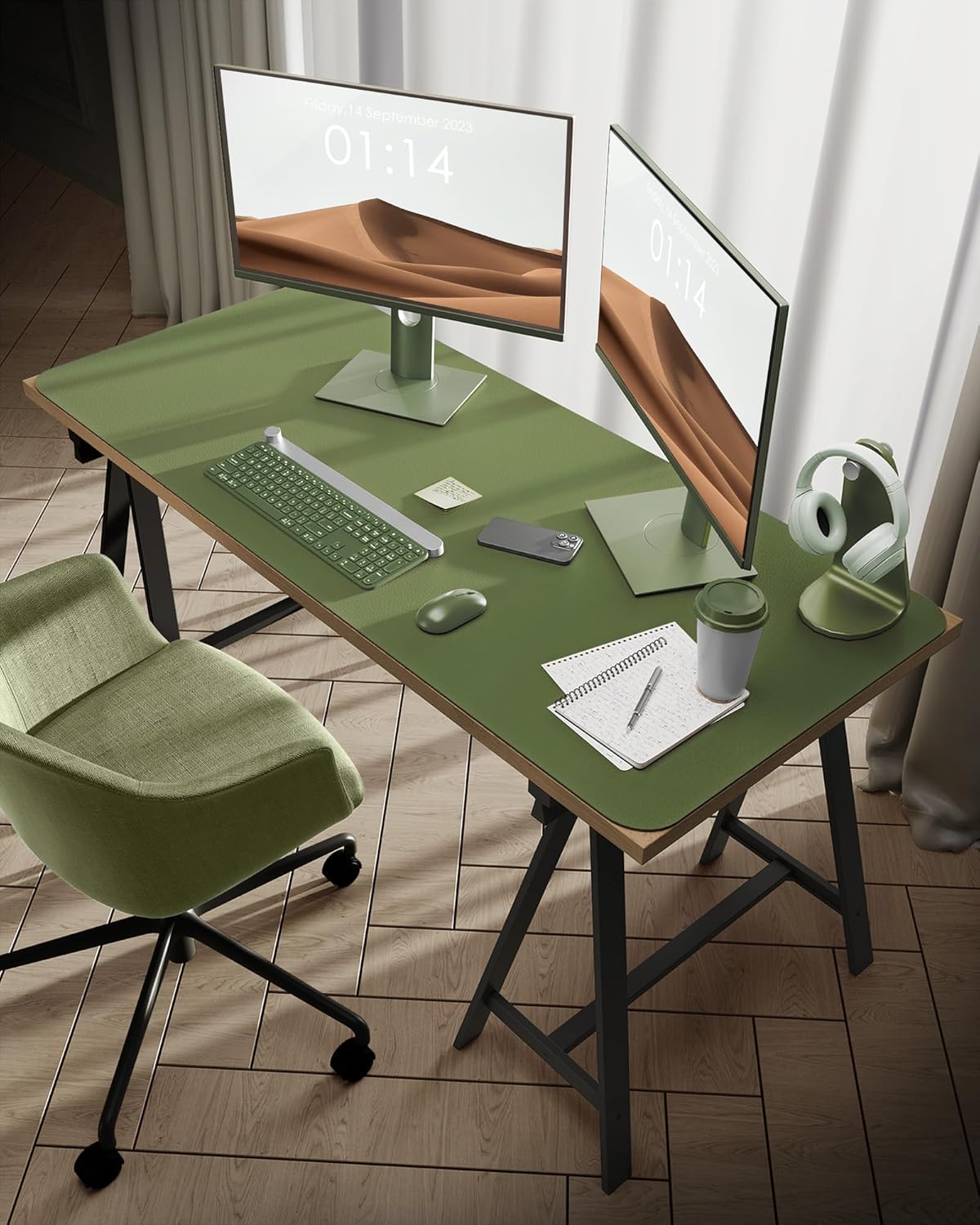 YSAGi Leather Desk Protector, Office Mat, Large Mouse Mat, Non-Slip PU Leather Blotter, Laptop Desk, Waterproof Writing Pad for Office and Home (Green, 47.2" x 23.6")